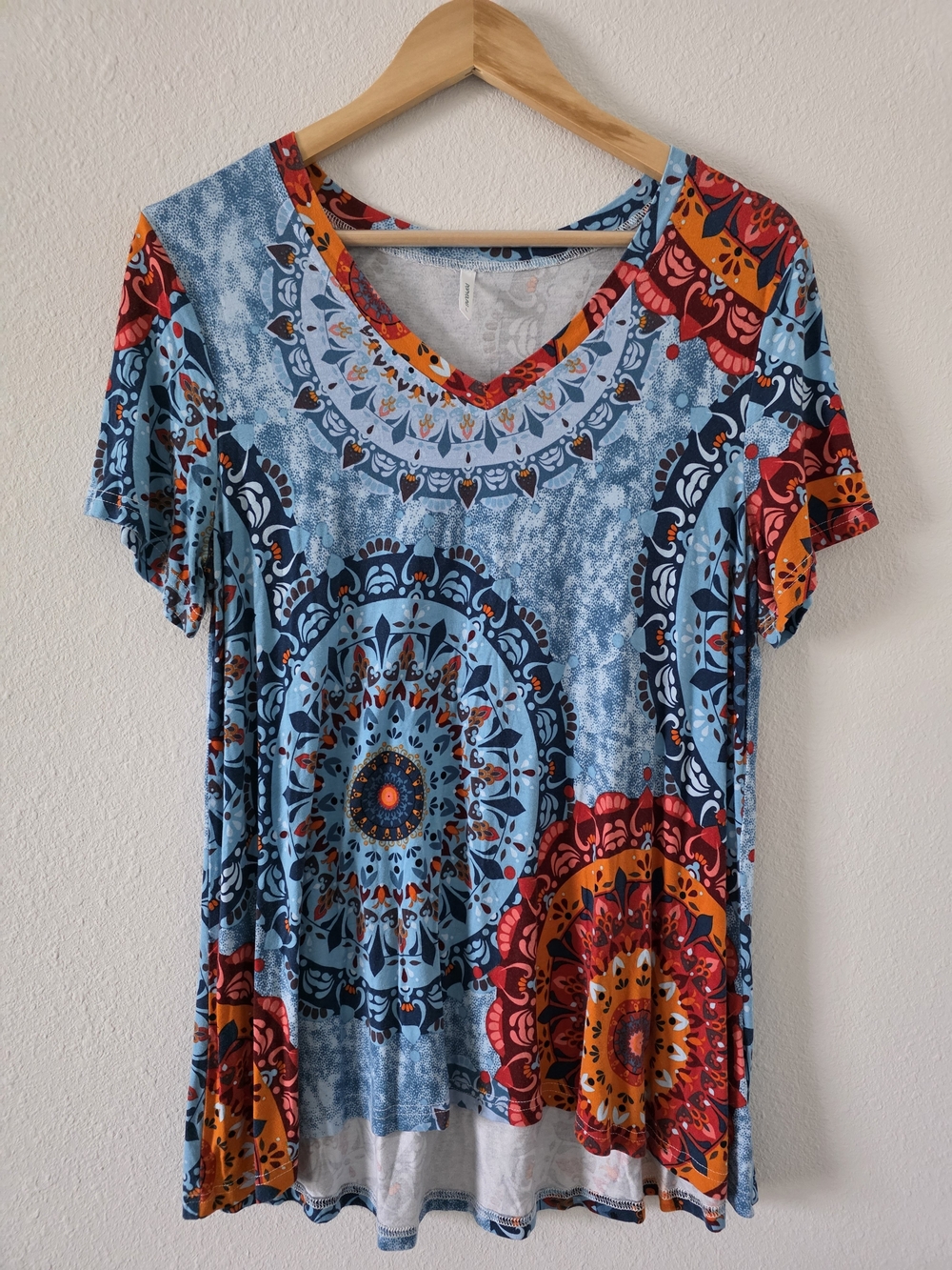 Popyoung Women's Geometric Tunic in Blue & Red Size Large
